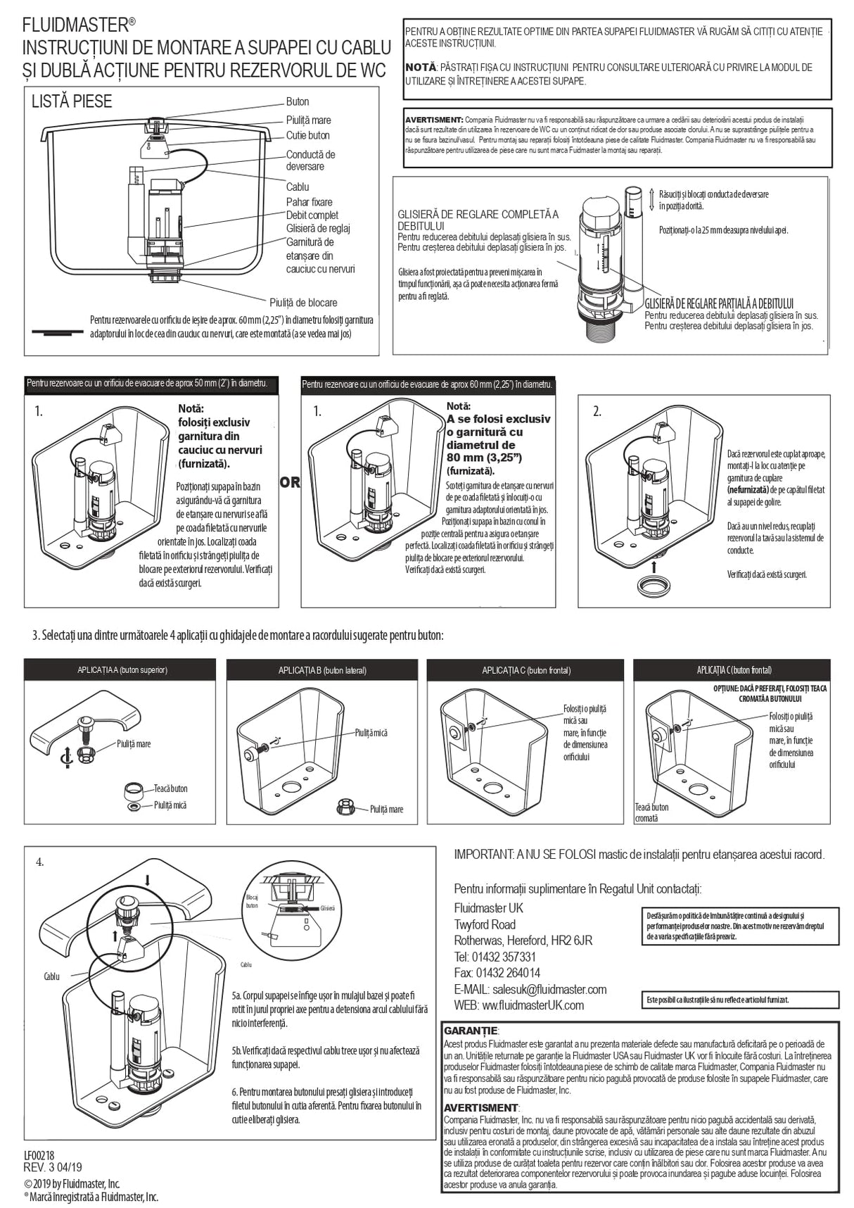 Fluidmaster PRO550UK Top/Side/Front Mounted Dual Flush Valve - White