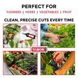 TABOR TOOLS K7A Pruning Shears with High Carbon Steel Blades, Straight Garden Snips & Pruning Scissors, Florist Shears for Deadheading, Trimming & Harvesting Herbs, Flowers, Fruits or Vegetables