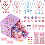 Toddler Girl Toys for Ages 5-7 Littler Girls Jewelry Set,51Pcs Kids Toy for Girls Age 8-10 Clip on Earrings,Princess Toys Adjustable Ring,Girl Toy Age 3 4 5 6-8 Year Old Christmas Birthday Gifts