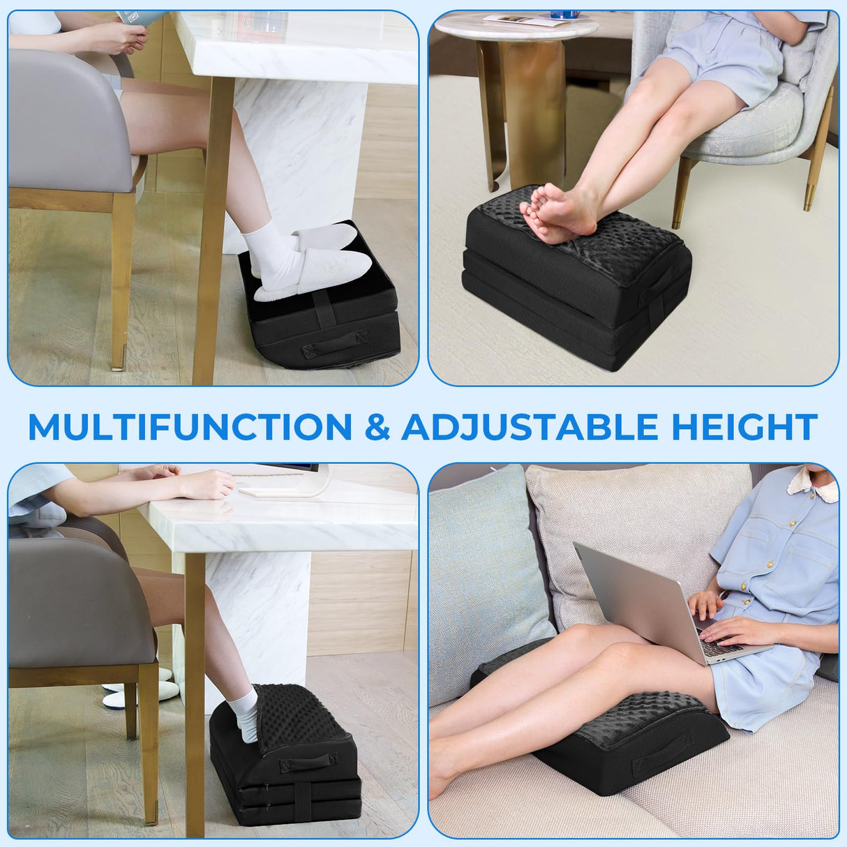 Foot Rest Under Desk for Office Use, Gel Memory Foam Foot Stool with 3 Adjustable Heights and Feet Warm Pocket for Back, Hip, Legs Discomfort Relief, Ergonomic Footrest for Office Chair & Gaming Chair