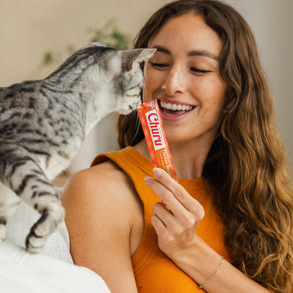 INABA Churu Cat Treats, Lickable, Squeezable Creamy Purée with Vitamin E, 0.5 Ounces per Tube, 120 Tubes Total, Chicken Variety
