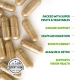 COUNTRY FARMS Super Fruits and Veggies Capsules, Whole Food Supplement, Powerful Antioxidant, Supports Energy, Immune Health, Boosts Digestive Health, 30 Organic Super Foods, 60 Servings, 2 Pack