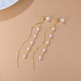 SLUYNZ Solid 925 Sterling Silver Simulated Shell Pearl Dangle Earrings Chain for Women Teen Girls Elegant Long Dangle Earrings Tassel Wedding Earrings Bridal (B-Gold Plated)