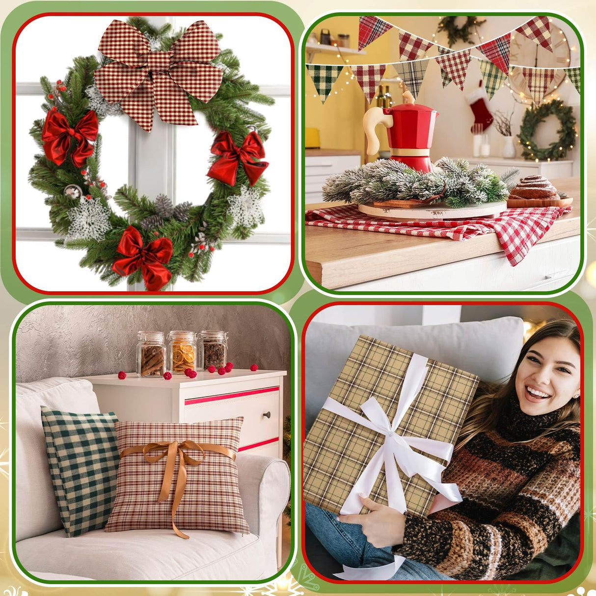 Fanfanwin 60 Pcs 10 x 10 Inch Vintage Christmas Quilting Fabric Plaid Homespun Cotton Fabric Jelly Squares Lattice Rustic Precut Santa Claus Quilting Strips for Xmas Craft Sewing DIY