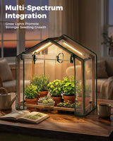 Bamworld Mini Greenhouse Indoor Desktop with Grow Lights Small Grow Tent Reusable Portable Warm House with PE Cover Ventilation Window for Seed Starting