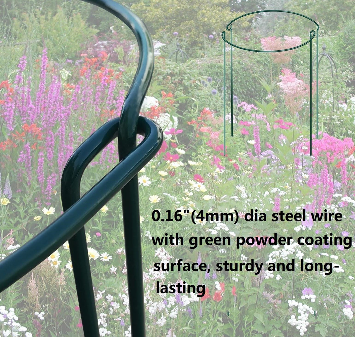 6 Pack 13.8 Inch High Plant Stake,Garden Plant Support,Half-Round Peony Cage Plant Ring Hoop