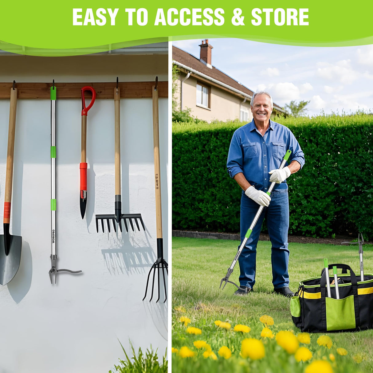 WORKPRO Weed Puller Tool with Long Adjustable Handle (33", 46")