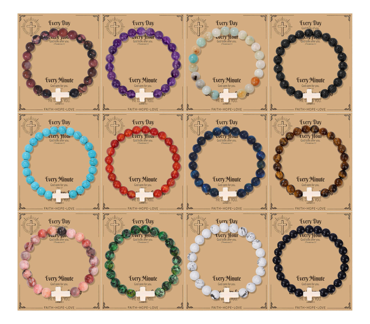 CASDAN 12Pcs 8mm Cross Beaded Bracelets for Women Men