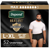 Depend Real Fit Incontinence Underwear for Men, Disposable, Maximum Absorbency, Large/Extra Large, Black, 52 Count (2 packs of 26), Packaging May Vary