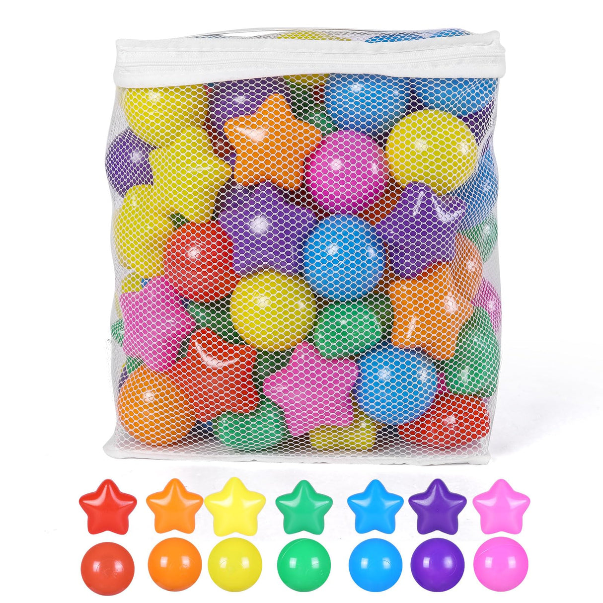 STARBOLO Ball Pit Balls - 200 Bulk Mixed Rainbow Stars Crush Proof Plastic Children's Toy Balls Star Ocean Balls for Birthday Party Christmas Water Toy Indoor Outdoor