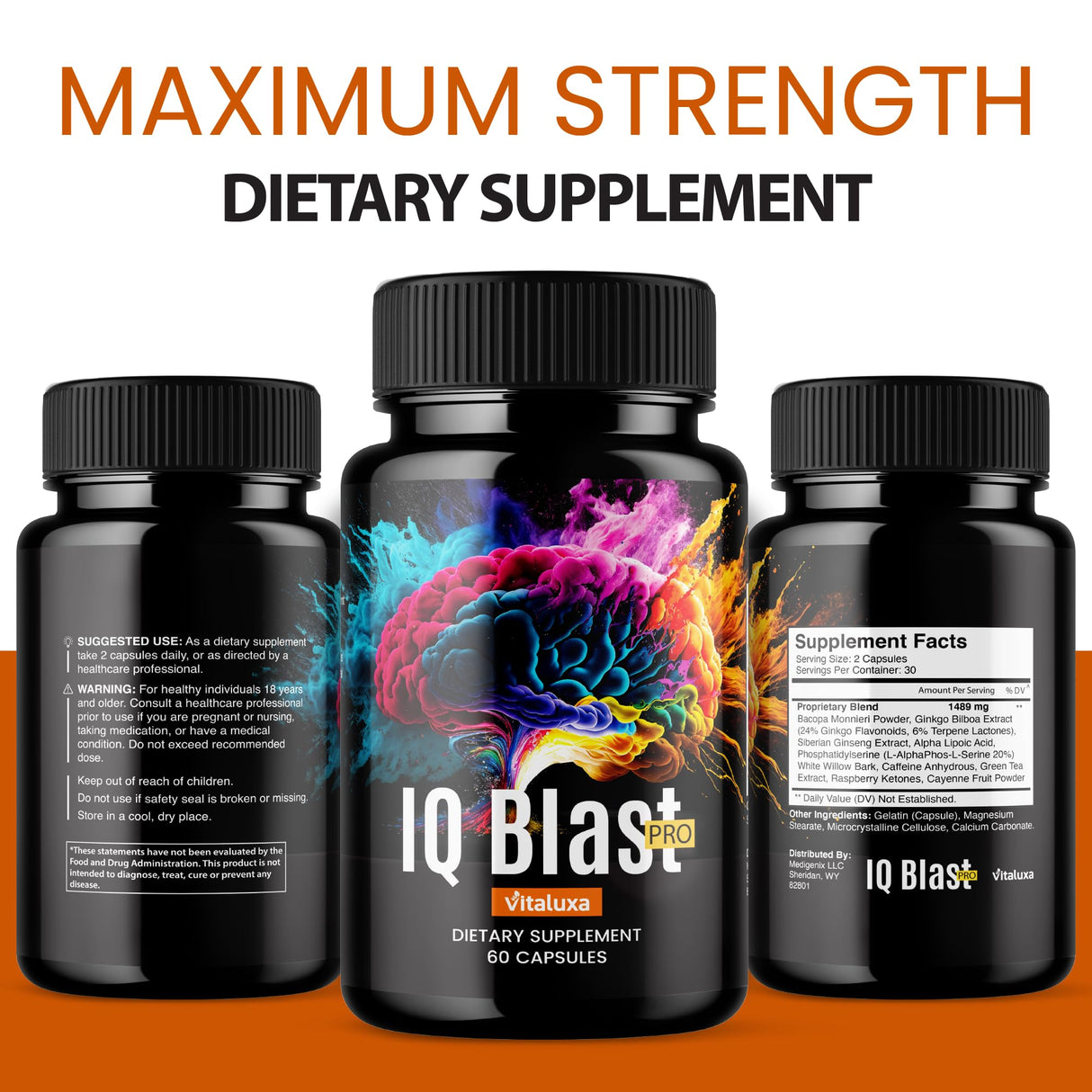 IQ Blast Pro Capsules, IQblast Pro Supplement Official Brain Pills for Memory and Focus, IQblastpro Blaster Premium Clarity Support Advanced Formula, IQ Blaster Reviews All Natural Ingredients (60 Ct)