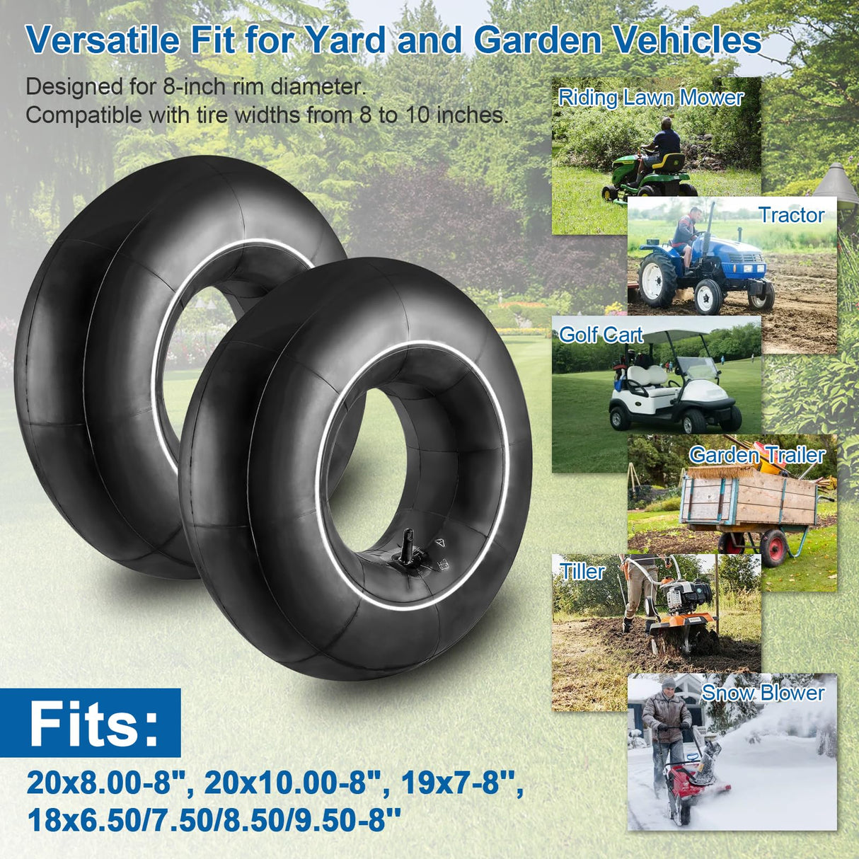 20x8.00-8, 20x10.00-8 Inner Tubes with TR13 Straight Valve Stem 2 Pack
