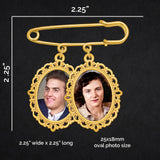 Gold Wedding Bouquet Photo Charm Pin Holds 2 Pictures Double Photo Charm Boutonniere Pin with Resizer