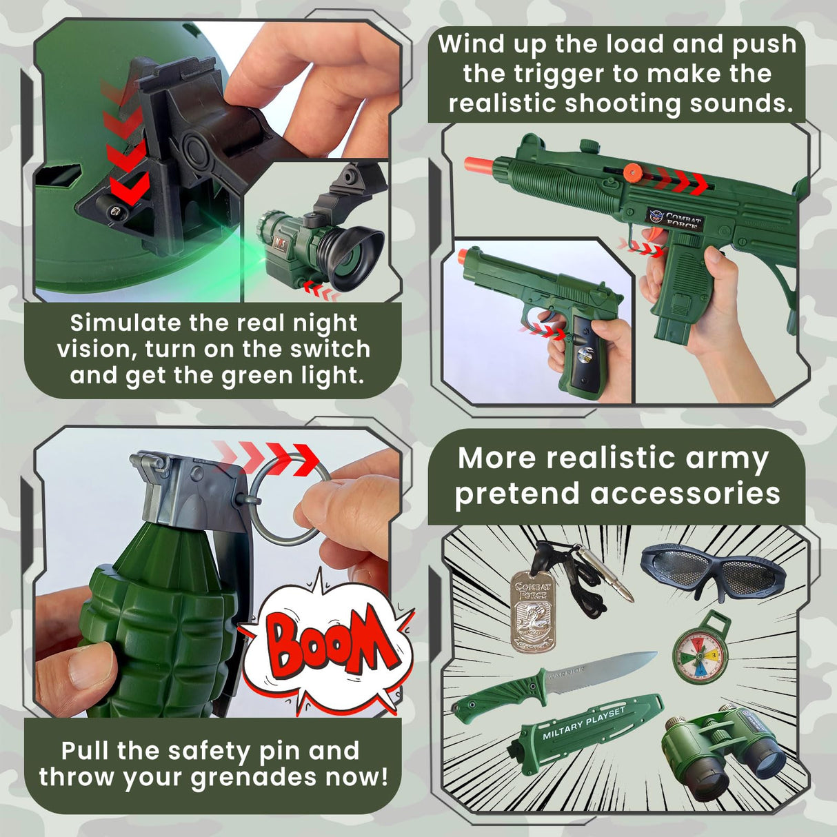 20 Piece Army Costume for Kids, Soldier Military Dress up for Boys 3-10, Kids Army Gear Role Play, Halloween Costume Camouflage Set with Vest, Camo Gloves, Helmet, Halloween Christmas Gift for Kids