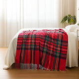 BATTILO HOME Christmas Red Plaid Throw Blanket for Couch, Bed, Super Soft Red Plaid Blankets,Soft Christmas Decorative Throw with Tassels 50"x60"
