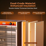 CAMMOO 133Qt 5-Tier 900W Commercial Food Warmer w/ 304 Blued Stainless Steel Heating Element, Double-Tempered Glass Door, Adjustable Shelf, Electric Catering Hot Box Countertop Heated Holding Cabinet