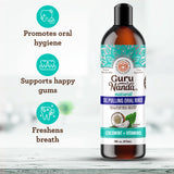 GuruNanda CocoMint Oil Pulling Mouthwash for Complete Oral Hygiene, 7 Essential Oils & Vitamins for Happy Teeth & Gums & Fresh Breath, Alcohol-Free, 16 oz