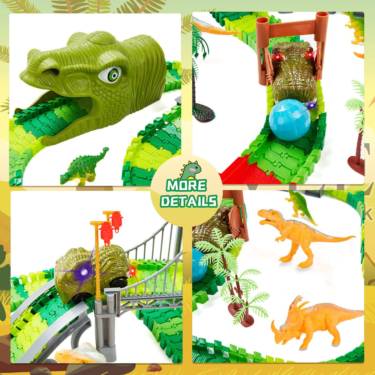 BEMITON Dinosaur Toys Race Car Track, Create a Dinosaur World Road Rac ...
