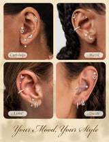 BESTEEL Hypoallergenic Flat Back Earrings for Women Sliver Stud Hoops Set