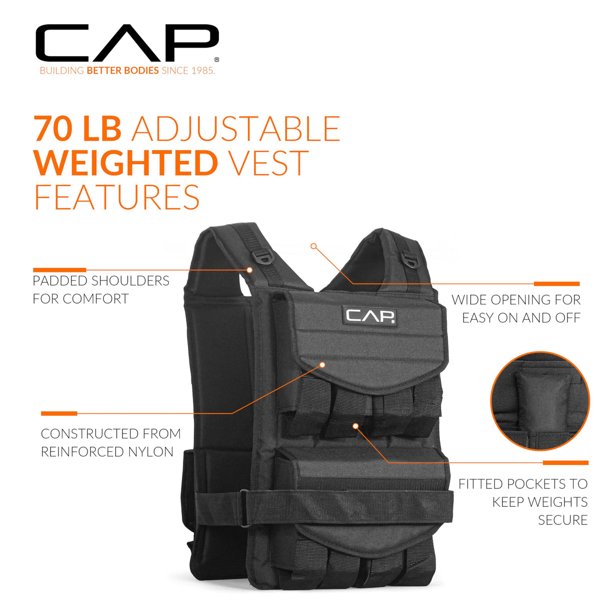 CAP Barbell Adjustable Weighted Vest, 70 lb