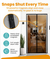 Flux Phenom Magnetic Screen Door - Bugs Out, Breeze in - 9min Install Auto-Sealing Heavy Duty Double Stitched Mesh, 52 Magnets, Hands Free Sliding & Patio Doors Net, Pet & Kid Friendly, 38 x 82 Inch