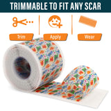 NUVADERMIS Silicone Scar Tape for Kids - Scar Tape for Surgical Scars - 120" x 1.5" Roll - Reusable Medical Grade Silicone Scar Tape for Children - 1 Pack - Dinosaurs
