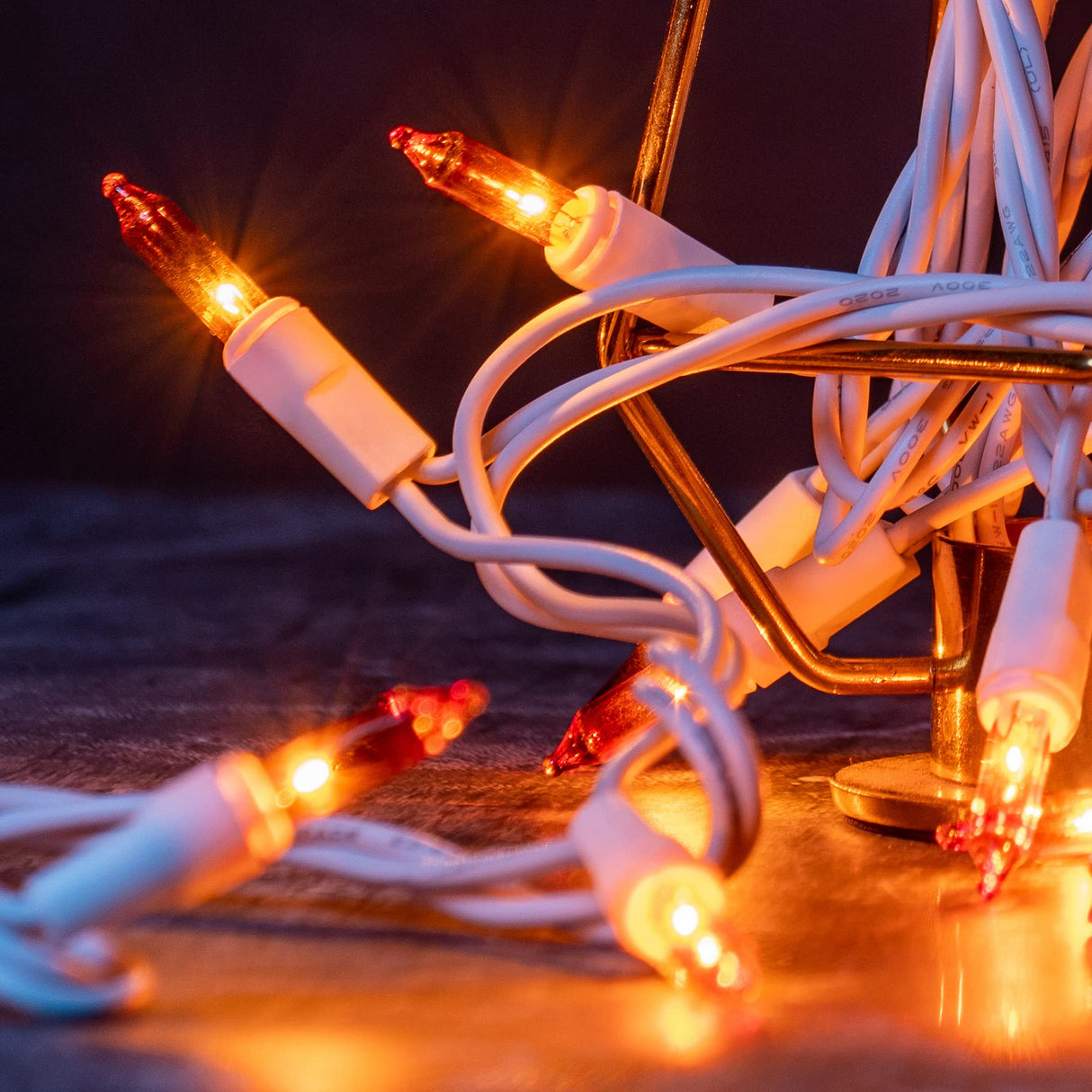 YULETIME 200 Orange Christmas Lights, Pack of 2 Strands of 21 ft 100 Count UL Certified Incandescent Mini String Light (Orange - White Wire)