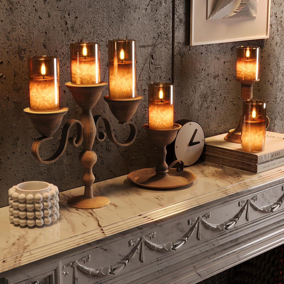 Battery Operated Flameless Candles with Remote & Timer, Gold Glass 3Pack