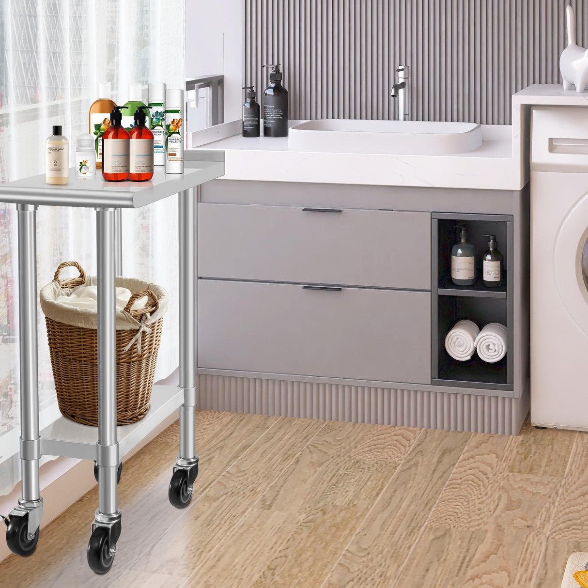 HARDURA Stainless Steel Commercial Work Table with Wheels Prep & Work Metal Table 30×12 Inches Heavy Duty NSF with Casters and 2" Backsplash