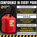 Midwest Can 6610 Quick Flow Spout Auto Shut Off Gasoline Can - 6 Gallon