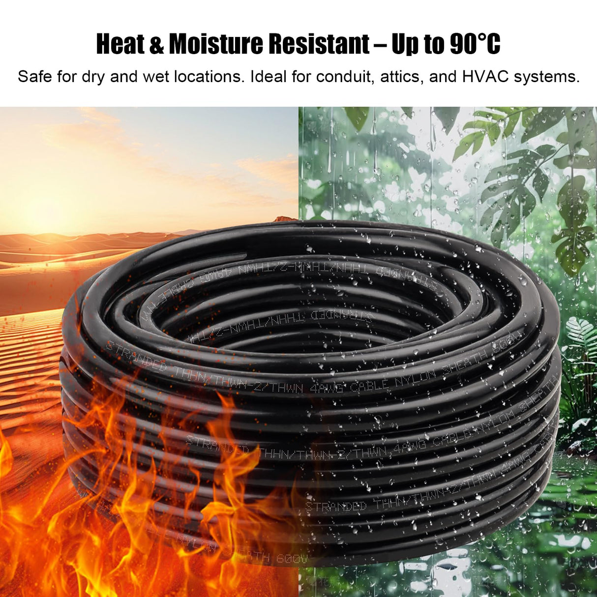 XRDS -RF 4AWG THHN Wire, 10FT Black Stranded Copper Electrical Wire, Nylon Jacket, 600V Rated, Heat & Abrasion Resistant THHN/THWN-2 Cable for Household, Automotive, Solar, RV, Inverter
