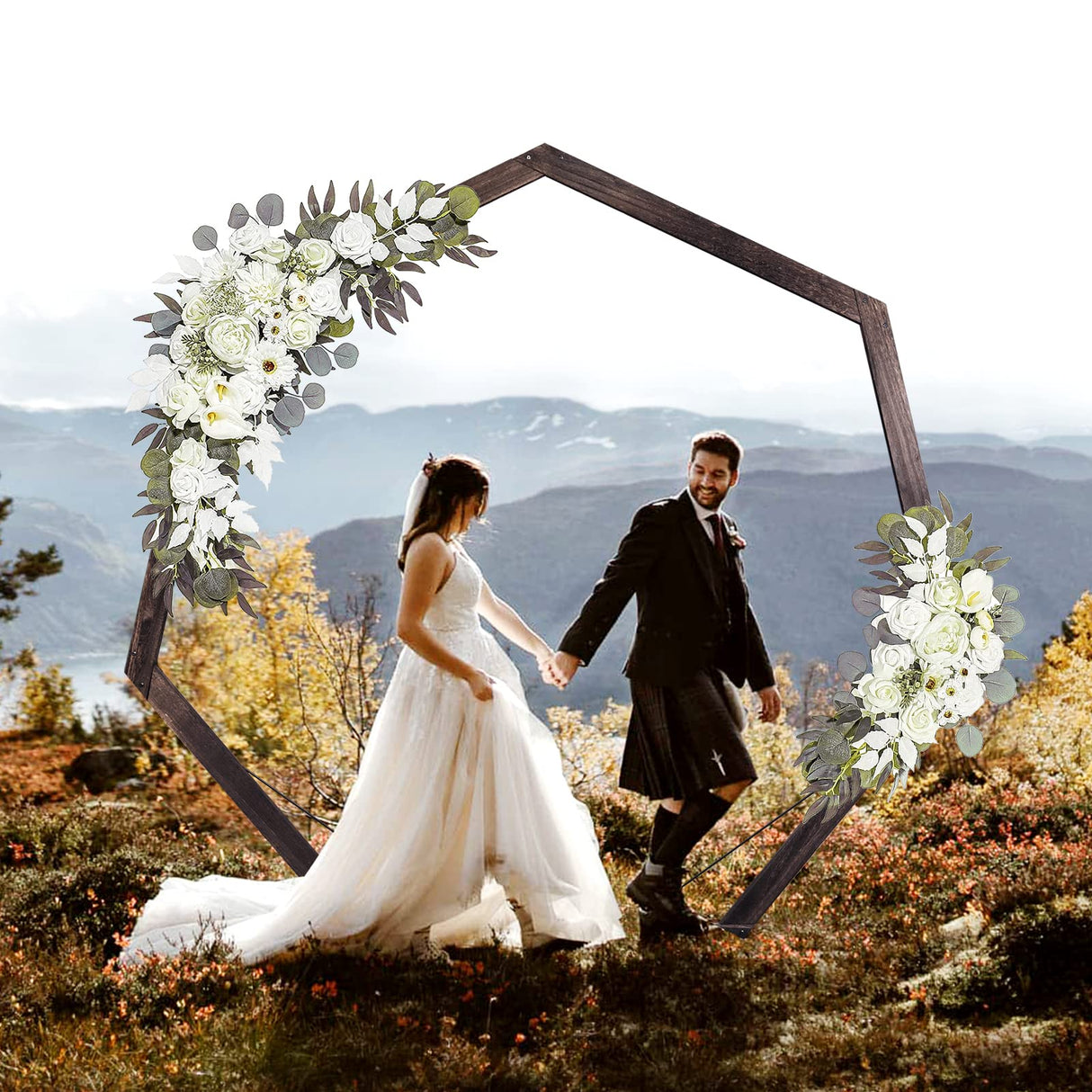 Yaseingoo 7.2-Ft Heptagonal Wooden Wedding Arch