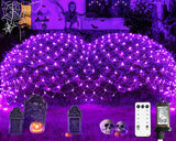 JMEXSUSS 360 LED Purple Halloween Lights - Plug in, Outdoor Waterproof, 12 ft x 5 ft Purple Net Lights with Remote for Halloween & Christmas Bush