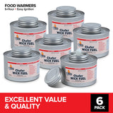 6-Hour Food Warmers for Parties (6 Pack), Chafing Fuel Cans with Wick and Safety Twist Cap, Catering Food Warmers for Buffets, Parties, Weddings, Long Lasting Burners for Food Warmer, Food Heater