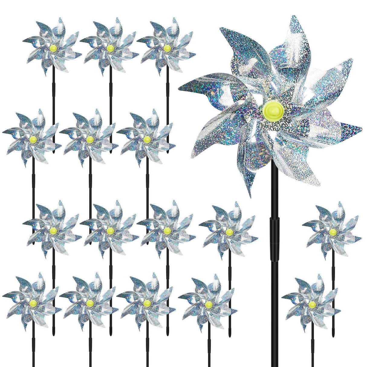 18 Pack Reflective Pinwheels for Yard and Garden,Scare Birds Away for Garden Decor,Bird Scare Devices Deterrent to Scare Birds,Keep Birds Away (Assembly Required)