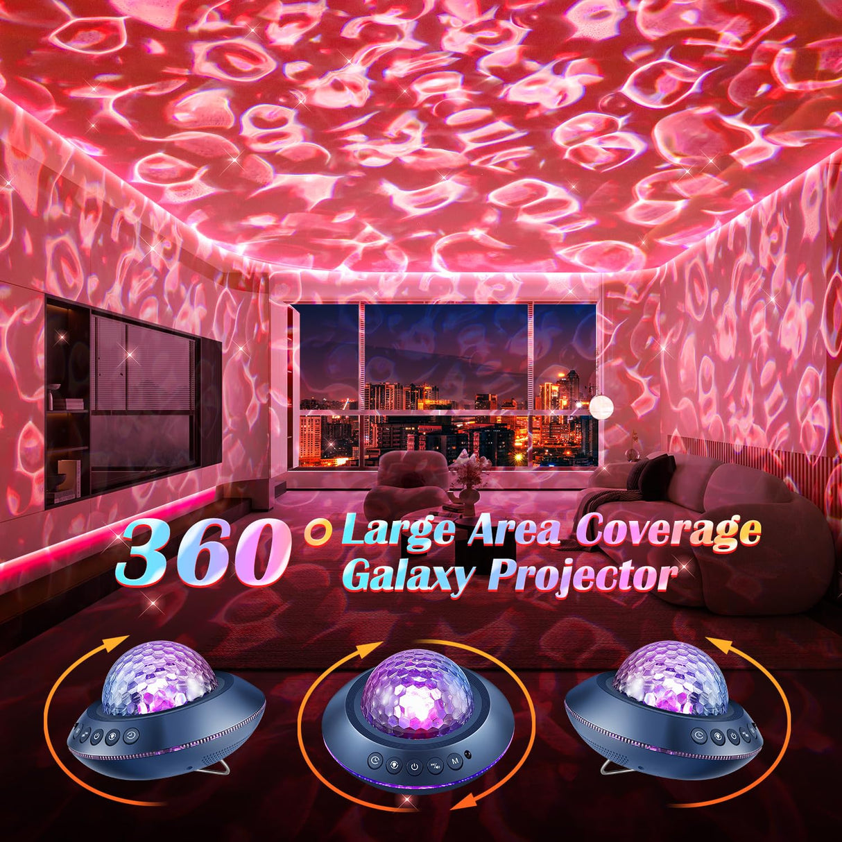 One Fire Ocean Light Projector,15 White Noises & Bluetooth Ambient Lighting, 360° Full Coverage Ceiling Projector Ocean Lamp, Remote Timer Galaxy Lamp for Bedroom Decor, Mood Lighting Gifts