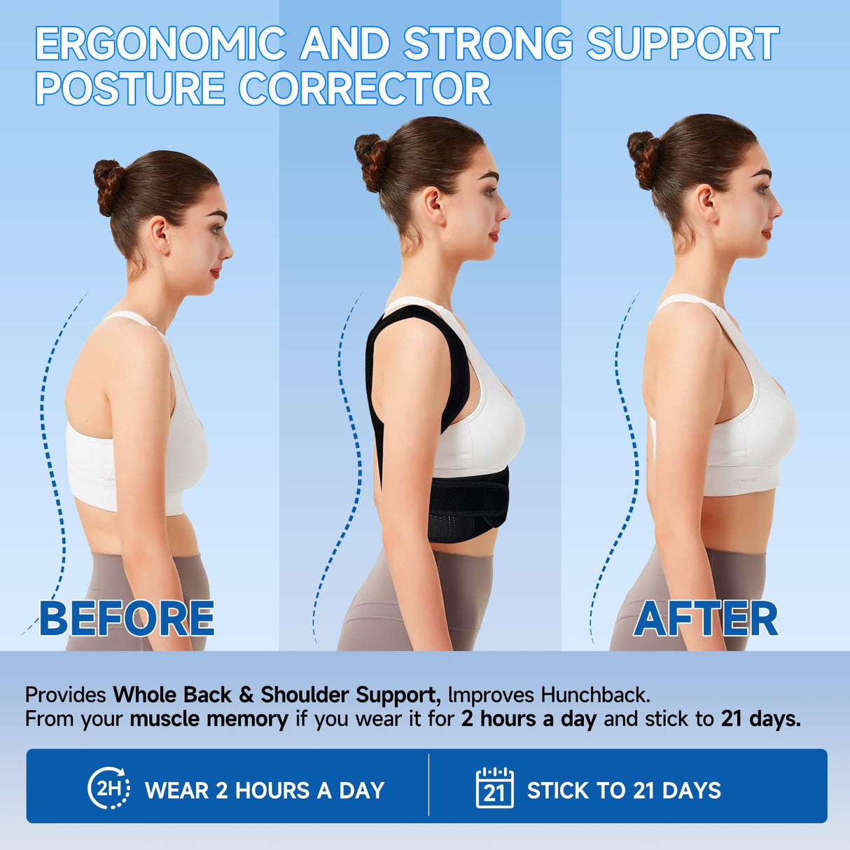 Back Brace Posture Corrector for Men and Women, Adjustable Shoulder Straightener Full Back Support, Upper and Lower Back Brace for Pain Relief, Scoliosis, Hunchback, Hump (Large)