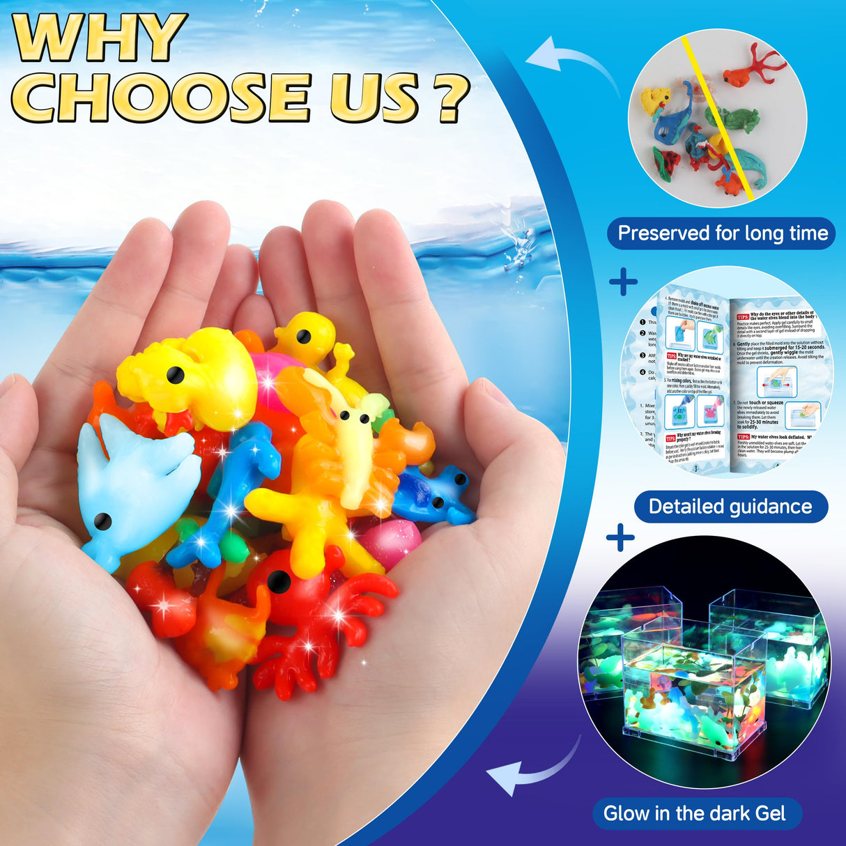 Magic Gel Water Elf Toy Kit, Aqua Fairy Water Gel Kit for Kids with 10PCS Aqua Jelly Gels & Animal Mold, Gift for Christmas, Easter, Birthday, New Year, Creative Art Craft Girls 6 7 8 9 10 Year Old