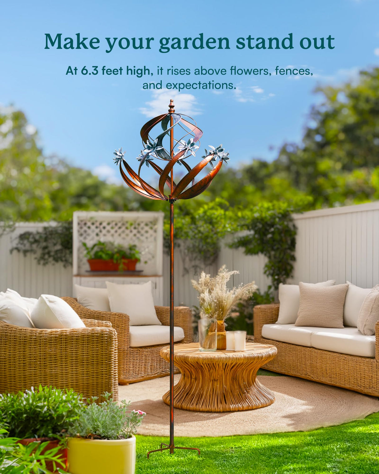 Cyan Oasis Wind Spinners Outdoor for Yard - Extra Large 86" H Metal Kinetic Yard Art, Wind Sculpture Spinner Garden Decor, Catches Every Breeze & Weather Resistant