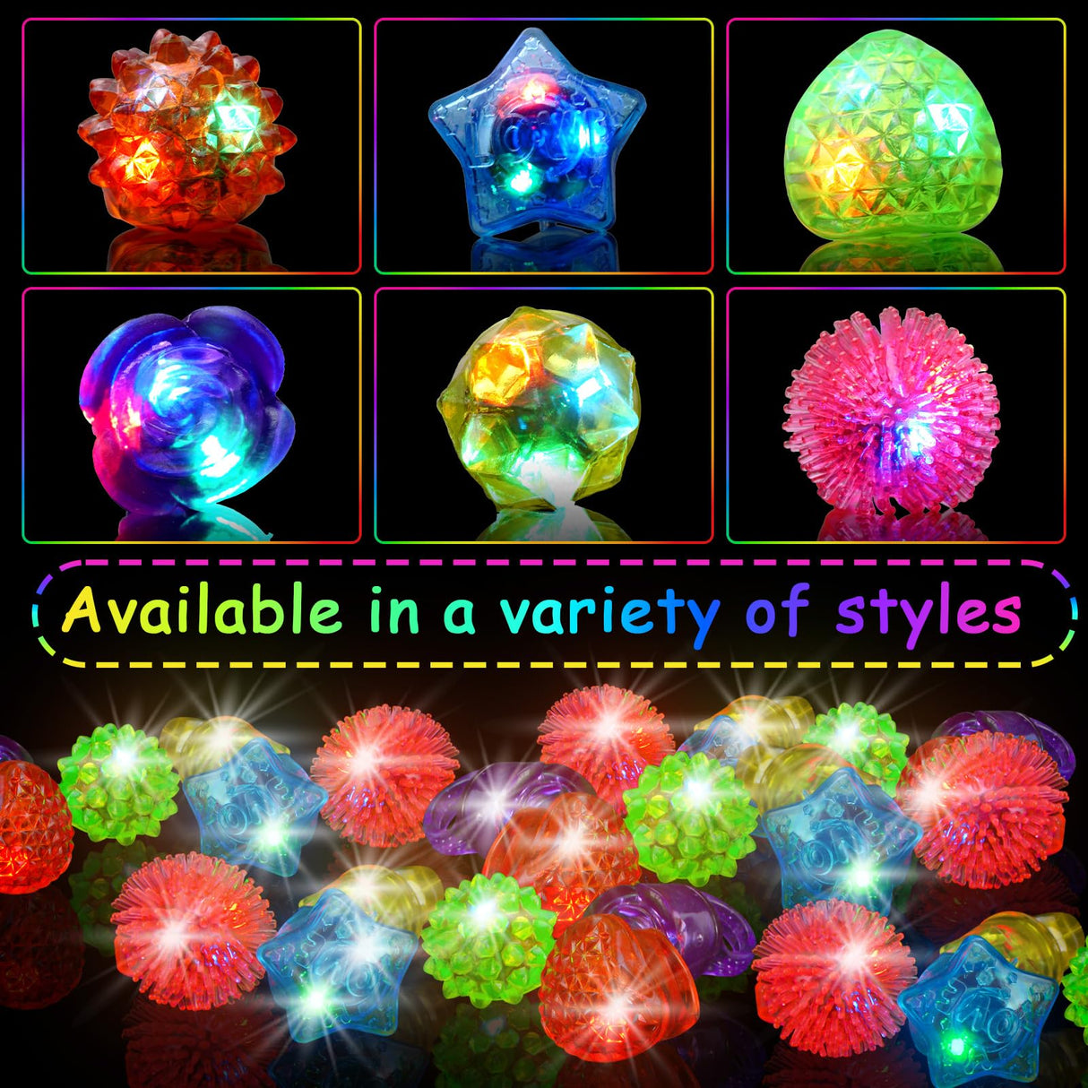 OLUPP 100 Pcs Light Up Rings, Glow In The Dark Party Supplies, 6 Style Flashing Glow In The Dark Rings for Adults & Kids, LED Ring for Birthday Party Favors, Concert, Raves, Halloween, Christmas