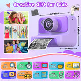 Kids Camera Instant Print, Christmas Birthday Gifts for Girls and Boys, 1080P HD Video Digital Kids Camera with 32G Card, Toddler Camera for 3-12 Years Old, Purple