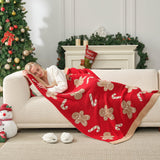 Snuggle Sac Christmas Gingerbread Man Throw Blanket Red Candy Cane Blanket 50x60 inches, Ultra Soft Reversible Cozy Throw Blanket for Couch, Sofa and Bed for Xmas