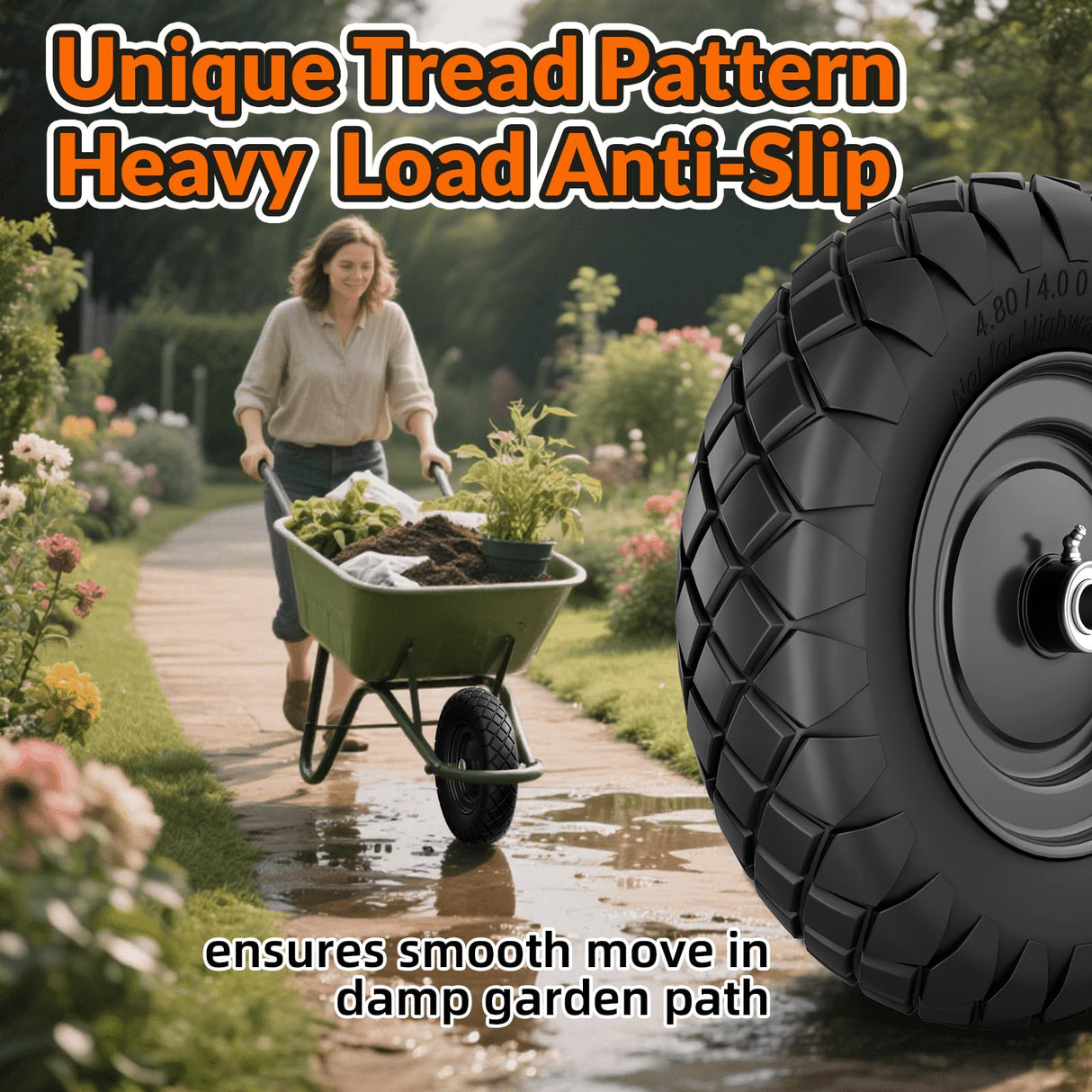 RONPOW 4.80/4.00-8 Flat Free Wheelbarrow Tire and Wheel, 16" Black 2-Pack