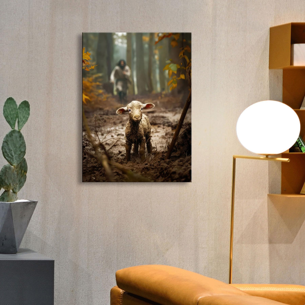 Ploceiny christian gifts for women-men,Religious canvas home decor for prayer room christmas decorations Jesus Running After Lost Lamb Picture Jesus and lamb poster wall decor A-392 (16"X24")