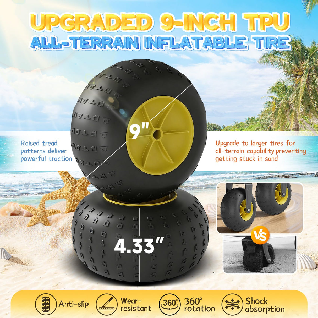 CAtArt Beach Wagon with Big Wheels for Sand, 400LBS Foldable Wagons Carts