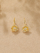 Mameloly Flower Earrings for Women Leverback CZ Dainty 14K Gold Plated