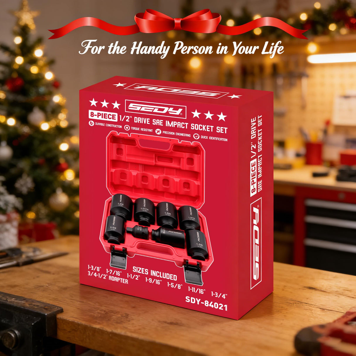 SAE Deep Impact Socket Set 8-Piece 1/2-inch Drive Wheel Axle Nut Wrench Large Sockets Standard Adapter 1-11/16 1-9/16 1-3/8 1-7/16 1-1/2 1-5/8 1-3/4 Imperial Spindle Joint Torque Bearing Locknut Truck