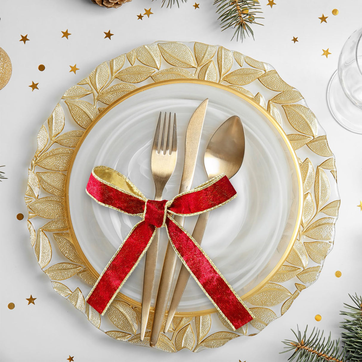 Yungyan Velvet Ribbons with Gold Edge Felt Ribbon Gift Bow Wrapping Ribbon Waterproof for Handmade, Home Decor, Gift Wrapping, Wreath DIY Crafts, Christmas Tree(Red Gold,1 Inch X 60 Yards)