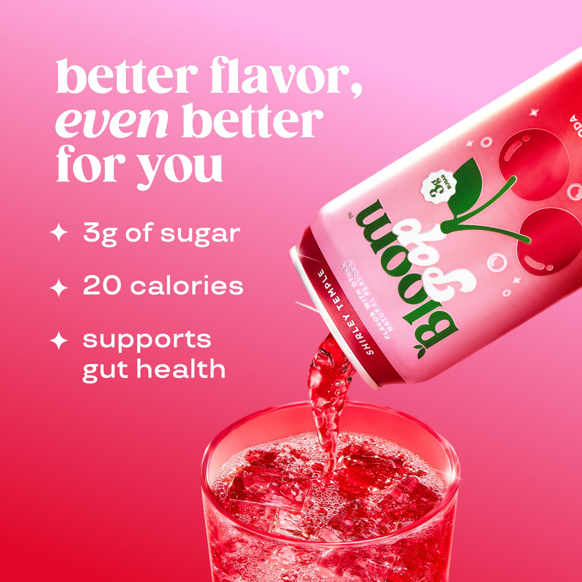 Bloom Pop Prebiotic Soda, Gut Health Support, Shirley Temple, 12 Pack