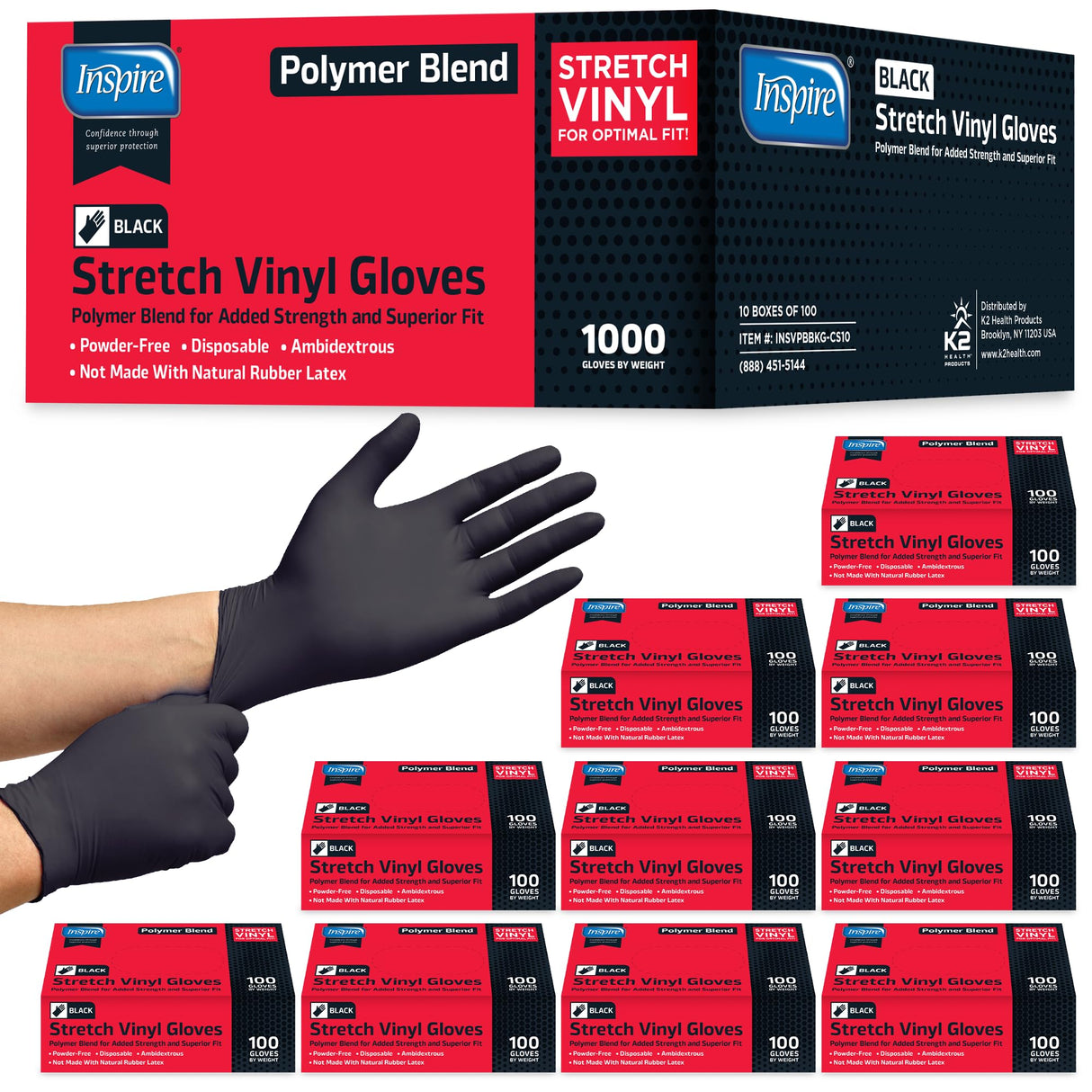 Inspire Black Nitrile Gloves | THE ORIGINAL Quality Black Disposable Latex Free | 4.5 (Nitrile-Vinyl Blend, Small)